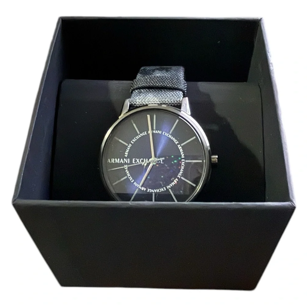 Armani Exchange‎ Watch Stainless Steel Three Hand Blue Camo Mens NWT